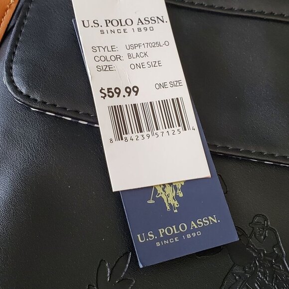 U.S. Polo Assn. Black & Tan Crossbody Bag Purse Embossed Logo & Adjustable Strap - Picture 8 of 12
